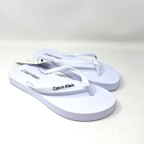 Calvin Klein Shoes - Calvin Klein Womens KCDAWNI-Z Dawni Flip Flop Smooth Footbed Sandal WHITE Rubber
